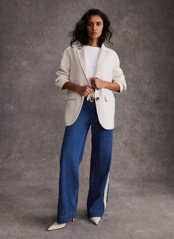 Cream Wool Blend Double Faced Blazer - Image 3